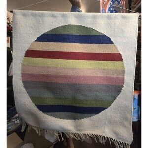 Handmade Wool Woven Wall Hanging 35x35" Circular Pattern Colorful